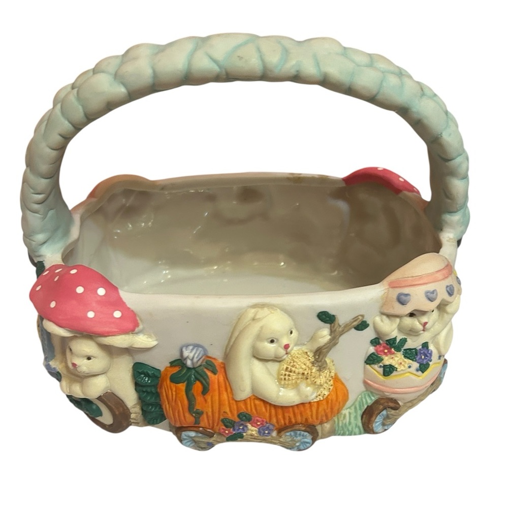 VINTAGE 1995 ABC EASTER TRAIN PORCELAIN BASKET EASTER BUNNY EXCELLENT